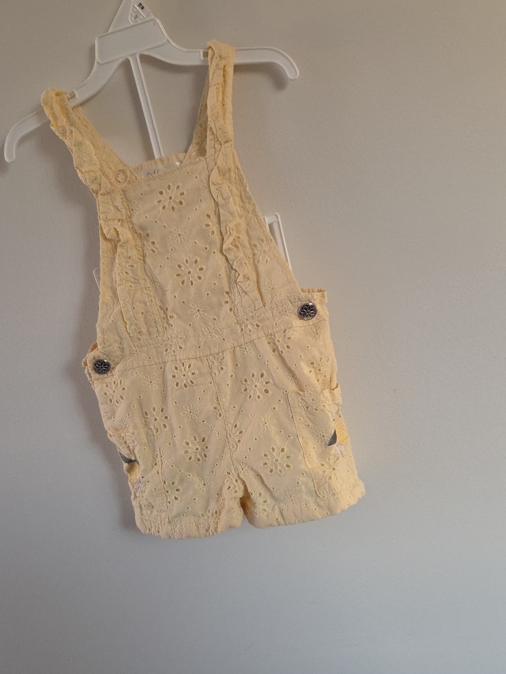 Girls Yellow Eyelet Short Overalls - Unbranded